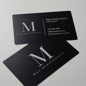 Personalisierte Visitenkarten in 3 Stärken, schwarze Aluminium Metall Karten mit hochwertiger Lasergravur, Gutscheinkarte, Geschenkidee