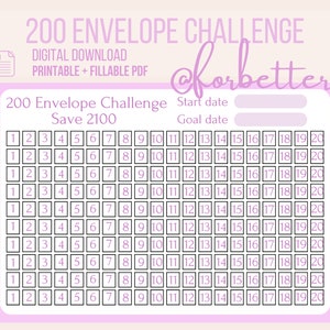 200 envelope challenge | 2023 Savings Challenge | Save 2100 | Savings challenge | Savings tracker | Printable | Budget