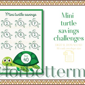Mini Turtle Savings Challenge | For A6 Envelopes | Cash Envelopes | Monthly Savings | digital download | save money | budget | forbetterme