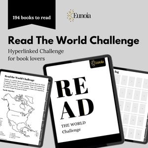 Lesen Sie die Welt Herausforderung | Book Lovers Reading Tracker für iPad und Android | Landkarte, Buchblock, Notizen | Digitaler Download | Planer