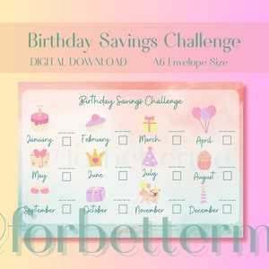 Birthday Savings Challenge | Digital Download | Printable | Savings Tracker | Save money | A6 cash envelope size | forbetterme
