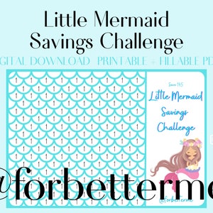 Little Mermaid Savings Challenge | Digital Download | Printable | Savings Tracker | Save money | A6 cash envelope size | forbetterme