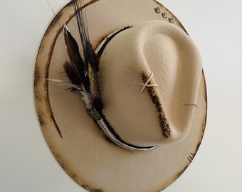 Handmade Hat Western Boho Bohemian Rock Punchy Burnt Feathered Custom ...