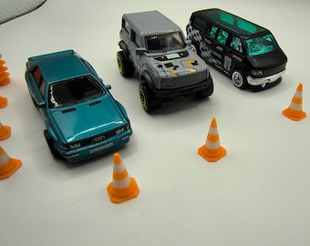 Miniature Traffic Cones 1/64 Scale – (Set of 24) Premium Duo-Tone Cones for Dioramas, Diecast Displays & Model Scenery