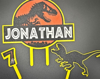 3-piece Dinosaur Jungle Cake Topper | Prehistoric Party Decoration | T-Rex Birthday Cake Supplies for Kids