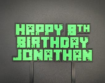 Pixel Block Letters Cake Topper | Custom Name Party Decoration | Gamer Birthday Pixel Style Party Supplies