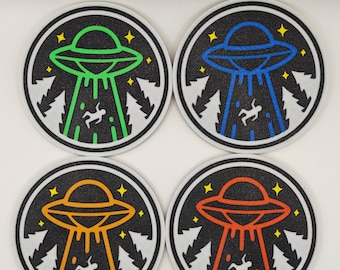 Set of 4 Custom Color UFO Coaster Set, Alien Abduction Drink Holder, Space Inspired Gift, UFO Lover Gift, Alien Decor