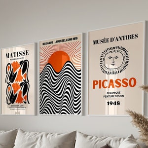 Gallery Wall Art Set Of 3, Picasso Poster, Henri Matisse Print, Flower Market Dgital Dowvload for Living Room, Exhibition Poster