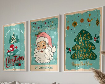 Christmas Wall Art Print Set of 3, Christmas Market Prints, 3 Posters for Christmas Decorations, Xmas Home Wall Decor, Holiday Wall Decor