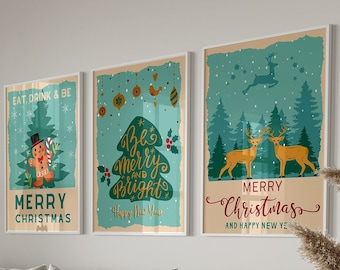 Gallery Set of 3 Christmas Market Prints, Christmas Decorations, Xmas Home Decor, Christmas Wall Art Print, Trendy Holiday Wall Decor