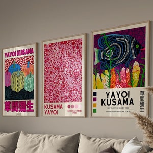 Yayoi Kusama Wall Art Set Of  3, Yayoi Kusama Digital Download, Museum Poster Set, Exhibition Poster