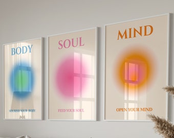 Positive Aura Poster 3er Set, spirituelle Aura Poster, Bunte Aura körnig Farbverlauf Leinwand Wandkunst, Positive Affirmationen Wanddekor