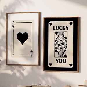 Trendy Retro Wall Art Set di 2, Play Card Print, Lucky You Poster, Black Ace Card Poster, Download digitale