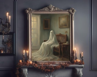 Ghost Poster - Dark Academia Printable Ghost Art, Vintage Halloween Decor, Perfect Halloween Gift Idea