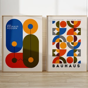 Bauhaus Poster Set of 2, Colorful Geometric Bauhaus Print, Exhibition Poster, Modern Art Decor, Contemporary Art image 1