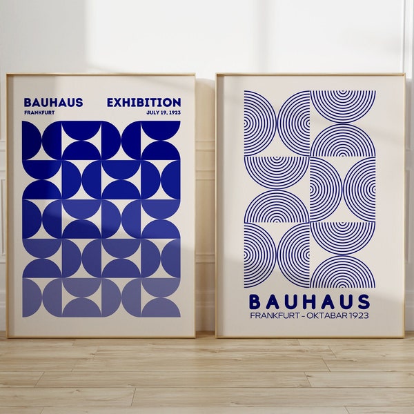 Blue Bauhaus Poster Set of 2, Bauhaus Art, Contemporary Wall Art, Modern Home Decor, Printable Wall Art