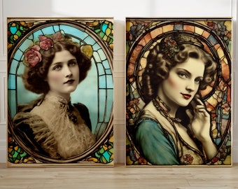 Pintura de retratos de mujer vintage, retrato de mujer histórica del renacimiento victoriano, conjunto de arte de pared de cartel vintage de 100, fotos vintage