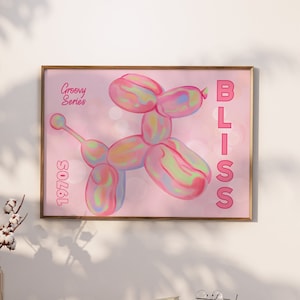 Pink Balloon Dog Wall Art for Teen Girl Room, Retro Wall Art for College Room, Aesthetic Preppy Room Decor Maximalist Poster