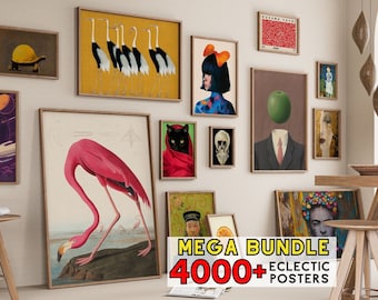 Conjunto de galería ecléctica de 4000 impresiones digitales, mega paquete de impresiones de arte vintage, arte de pared de galería moderna, obras de arte de pintura famosas decoración estética