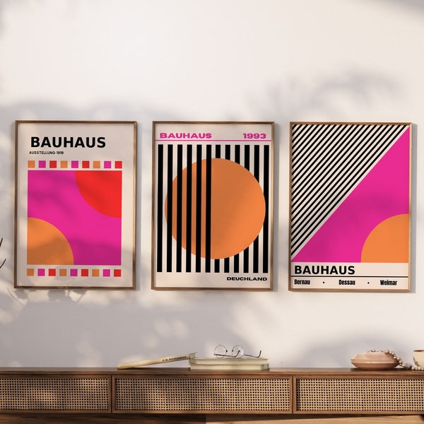 3er Set Bauhaus, Gallery Wall Bundle, Bauhaus Prints Für Wohnzimmer, Trendy Bauhaus Digital Wall Art Set, Bauhaus Poster