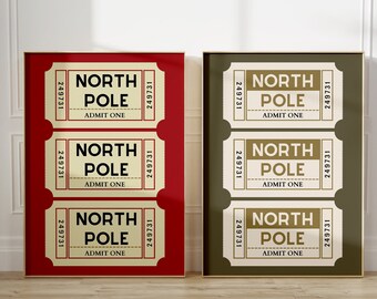 Conjunto de carteles del Polo Norte, Impresiones digitales de Navidad, Arte de pared imprimible de Navidad, Decoraciones de Navidad, Impresiones de carteles de Navidad, Decoración navideña