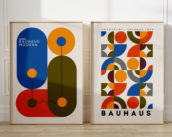 Bauhaus Poster Set of 2, Colorful Geometric Bauhaus Print, Exhibition Poster, Modern Art Decor, Contemporary Art