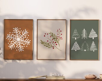 Conjunto de carteles navideños de 3, arte festivo de pared para decoración navideña, conjunto de arte de pared navideño, 3 impresiones digitales para decoración navideña del hogar