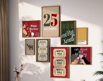 50 impresiones navideñas, imprimibles navideños, conjunto de arte de pared de 50, decoración navideña para Navidad, arte festivo de la pared, decoración navideña del hogar