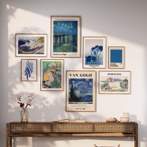 Eclectic Printable Wall Set, Famous Artist Paintings, Yayoi Kusama Digital Prints, Blue Wall Art, Henri Matisse Posters,