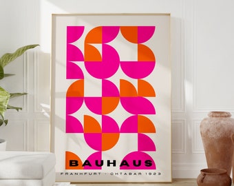 Pink Orange Bauhaus Poster, Bauhaus Prints For Living Room,  Exhibition Poster, Trendy Bauhaus Digital Wall Art, Digital Download