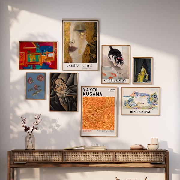 Museumskunst-Set mit 100 Kunstwerken berühmter Maler: Eklektischer Stil mit einzigartigen Tapeten, modernen Künstlern, Matisse, Yayoi Kusama