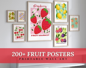 Carteles de frutas de diseño personalizado, decoración de pared de cocina del mercado de frutas, ilustraciones inspiradas en frutas, carteles de sandía, fresa y limón