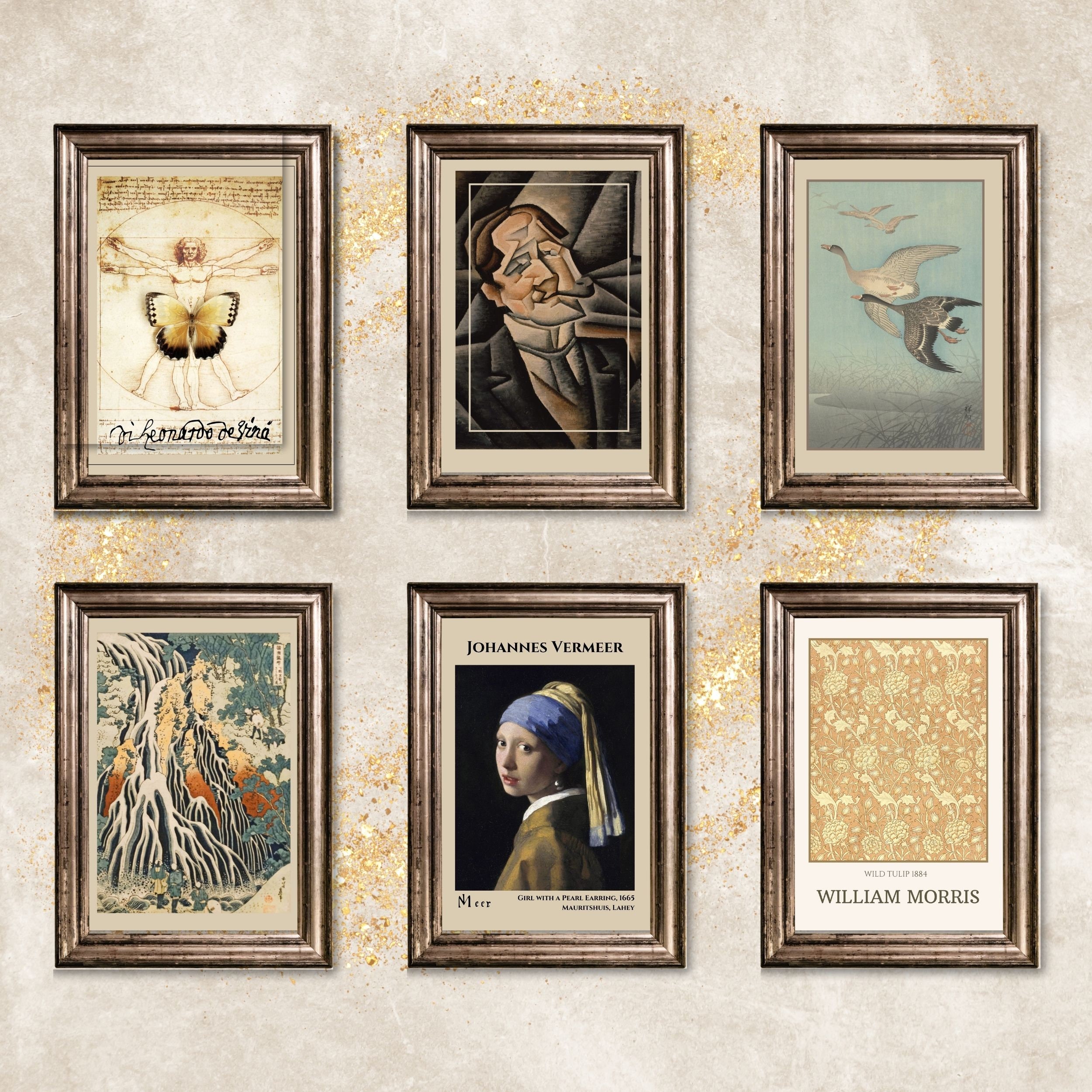Modern Eclectic Wall Art Set of 8, Van Gogh Print, William Morris