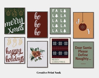 Arte de pared navideño imprimible 50 carteles navideños digitales, impresiones digitales navideñas modernas para decoración de granjas, decoración navideña, impresión navideña