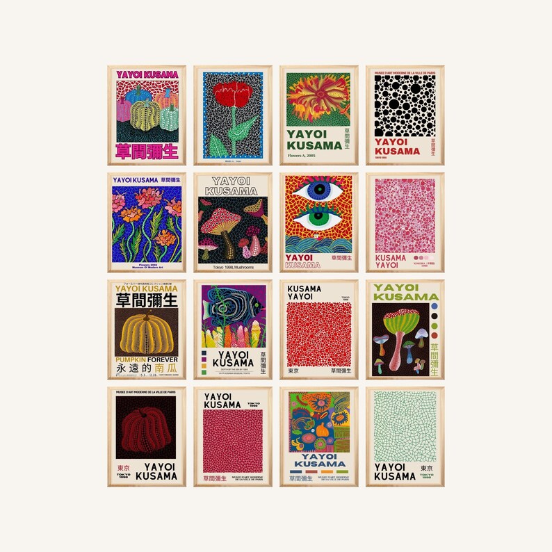 Yayoi Kusama Wall Art Set of 16 Exhibition Poster Gallery Etsy