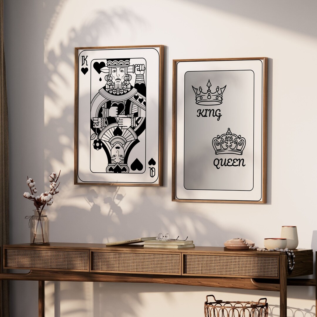 King and Queen Wall Art, Play Card Poster, Black Ace Card Poster, Trendy Retro Wall Art, 70s