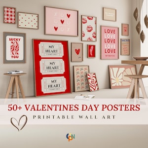 Valentines Gallery Wall Art Set of 55 Prints, Retro Valentines Day Decor, Valentines Printable Wall Art, Girl Room Gallery Art Holiday Decor