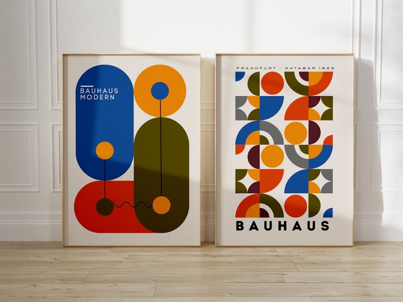 Bauhaus Poster Set of 2, Colorful Geometric Bauhaus Print, Exhibition Poster, Modern Art Decor, Contemporary Art image 1