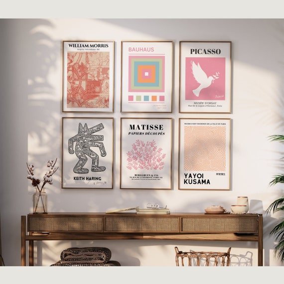 Gallery Wall Art Set Of 6 Prints, Keith Haring Art, Picasso Print, Yayoi Kusama Poster, Matisse Cutout, William Morris, Famous Painter Works