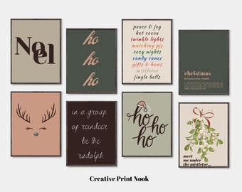 Paquete de arte de pared imprimible navideño, 50 carteles navideños clásicos, decoración navideña clásica, impresiones navideñas para decoración de paredes navideñas