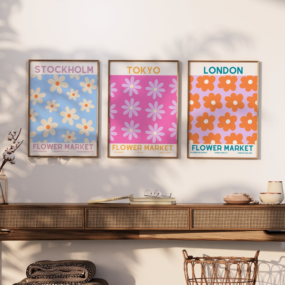 Set of 3 Flower Market Poster Printable Wall Art, Flower Market Print ...