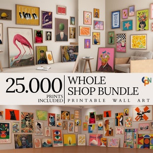 Whole Shop Bundle, Eklektische Wandkunst, Maximalist Poster, Trendiges Retro Poster, Preppy Raum Dekor, Bauhaus und Boho Prints, Vintage Wandkunst