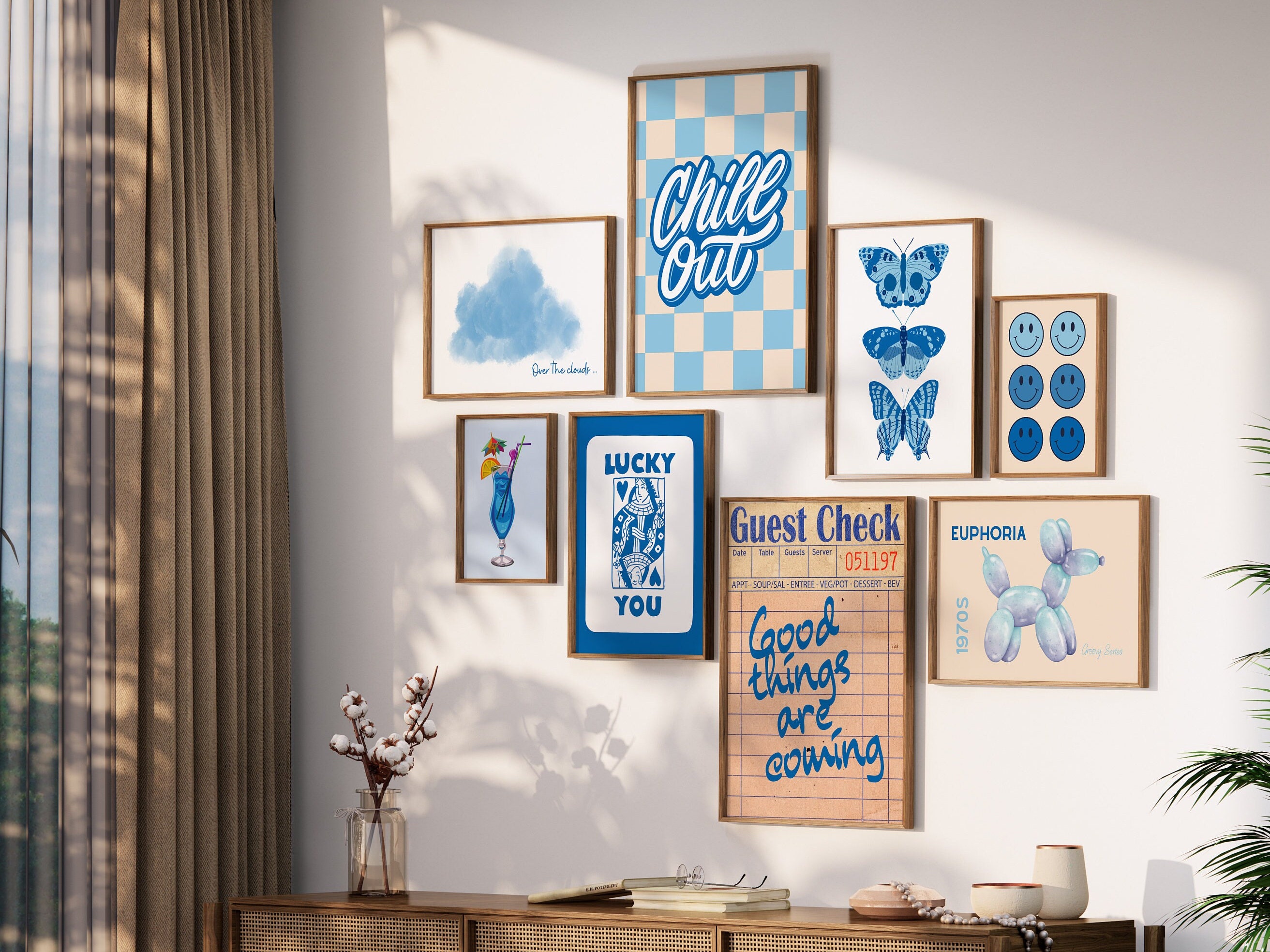 Y2k Aesthetic Maximalist Decor Set of 18 Blue Posters for Preppy Room ...