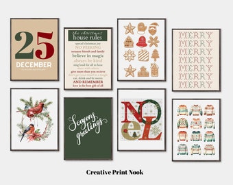 Conjunto de carteles navideños de 50, arte festivo de pared para decoración navideña, conjunto de arte de pared navideño, 50 impresiones digitales para decoración navideña del hogar