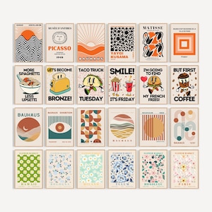 Gallery Wall Art Set of 24, Eclectic Poster Set for Living Room and Entrway, Trendy Retro Poster for Kitchen, Teenage Girls Room Prints