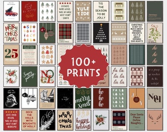 Mega paquete de pared de galería de Navidad: 100 impresiones digitales navideñas, decoraciones navideñas de arte de pared imprimibles de Navidad, impresiones de carteles navideños
