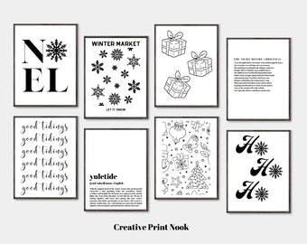 Mega paquete de impresiones navideñas, 70 arte de pared imprimibles navideños, decoración navideña, arte de pared de invierno, arte de pared retro de moda navideña neutral