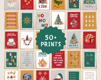 Christmas Posters: 50 Christmas Digital Download, 50 Xmas Holiday Wall Decor, Winter Wall Art Christmas Decoration, Xmas Printable Wall Art