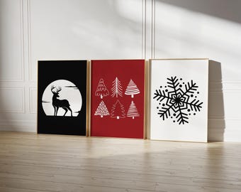 Juego de 3 galerías, decoración navideña imprimible para el hogar, decoraciones navideñas, arte de pared navideño, DIGITAL,