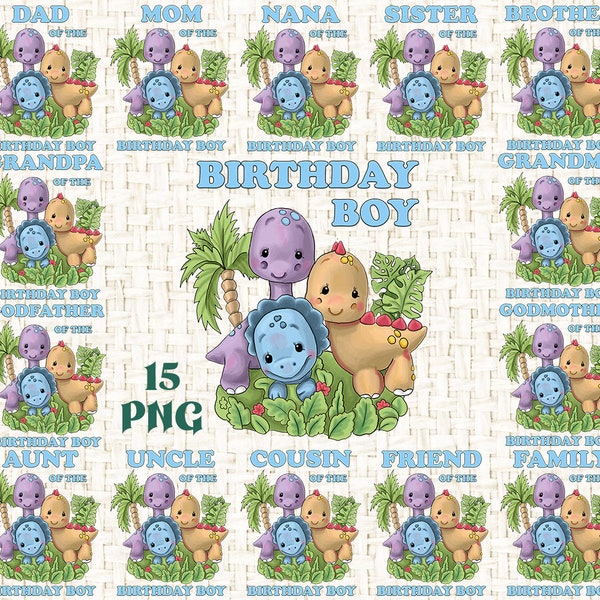 Dinosaurs birthday boy PNG, Baby Dino png, family bundle Png, sublimation